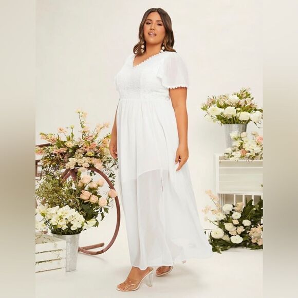 Shein curve white lace maxi dress w/front split sz 2XL - Picture 3 of 8